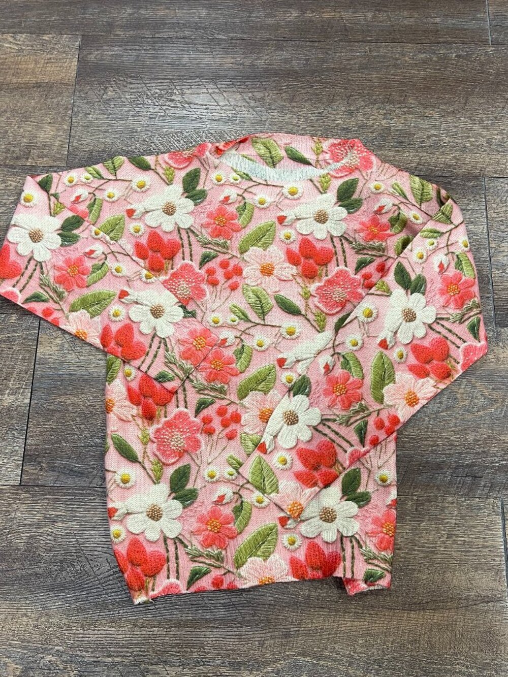 Pink Floral Embroidered Cottagecore Sweater Estimated Medium